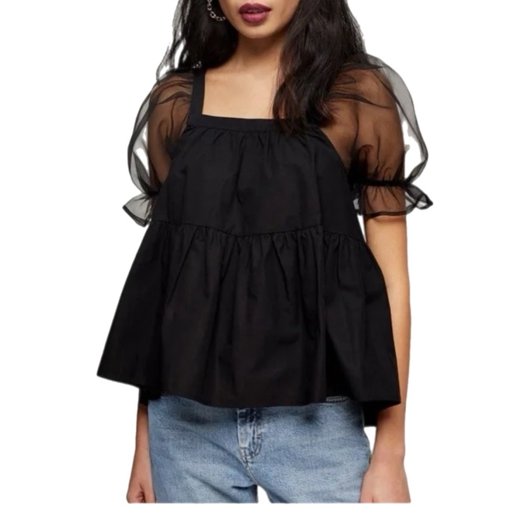 Vestique Black Sheer Sleeve Blouse